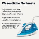 Amazon Basics Dampfbügeleisen 1800W mit Antihaftplatte – Professionelle Bügelleistung – Bild 2