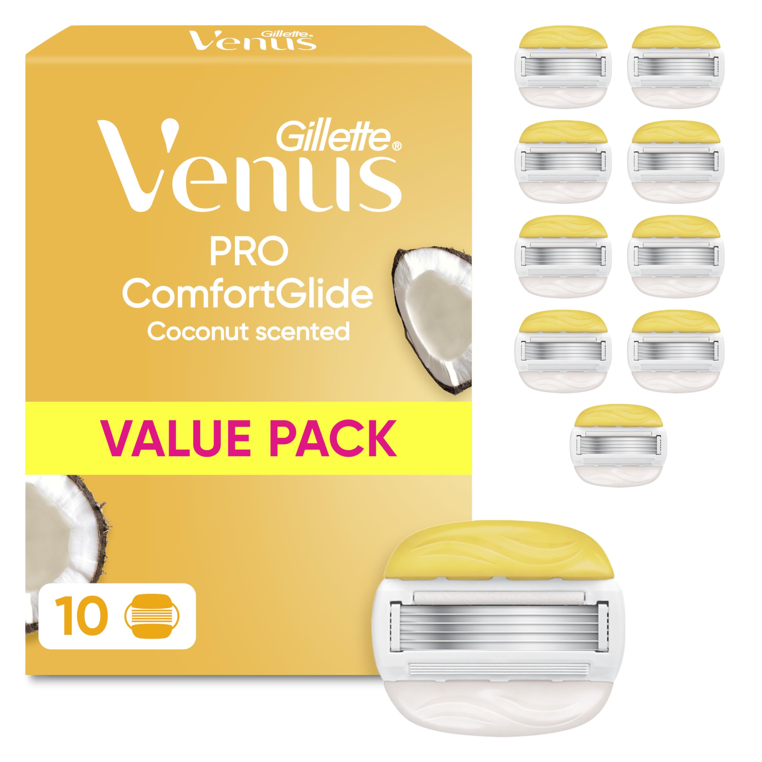 71qWoP6drL._SY2560_.jpg Gillette Venus Pro Comfortglide – 10er Klingen-Set mit Kokosduft für geschmeidigte Haut – Bild 1