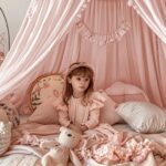 Ginkago Betthimmel 280 cm Baldachin Baumwolle – Prinzessin Kinderzimmer Blassrosa – Bild 5