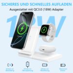 WATOE 3in1 Ladestation für iPhone, Apple Watch & AirPods – 15W Schnellladen Weiss – Bild 4
