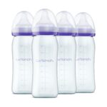 Lansinoh Glas Flaschenset 240 ml mit NaturalWave Sauger – 4 Premiumflaschen für Stillbabys