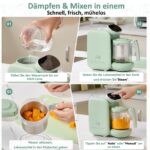 Chefhandy 5-in-1 Babynahrungszubereiter mit Dampfgarer, Mixer & Fläschchen-Erwärmung – Grün – Bild 4