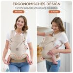 GAGAKU Babytrage 4-in-1 für 3,2–15 kg – Ergonomische Tragehilfe mit Nackenstütze Khaki – Bild 5