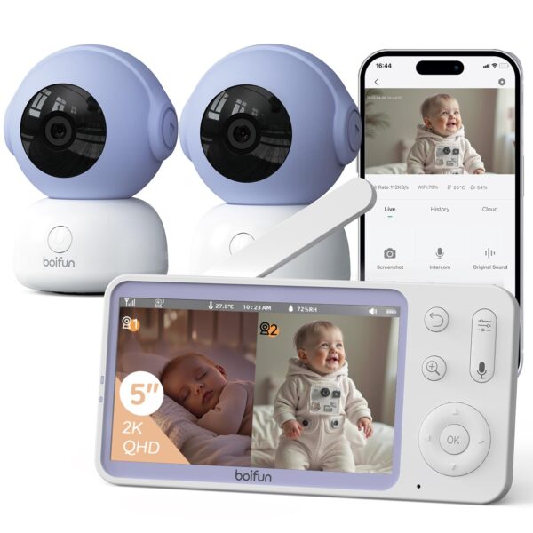 BOIFUN Babyphone mit 2 Kameras & 2K Ultra-HD – App-Steuerung, 360° PTZ & Nachtsicht