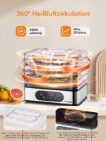 FOHERE Dörrautomat Edelstahl 420W – 5 höhenverstellbare Tabletts, LED-Anzeige, Timer bis 48h – Bild 4