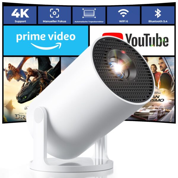 Einyoumily Mini Beamer 4K mit 20000 Lumen & Android 14 – Tragbarer Heimkino-Projektor