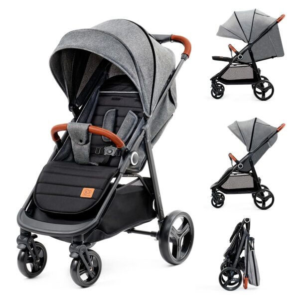 Kinderkraft GRANDE PLUS Kinderwagen – Zusammenklappbar mit einer Hand, Geburt bis 22 kg