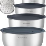Winzbacher 5er Edelstahl Schüssel Set mit Deckel & Reibe – Rührschüssel stapelbar