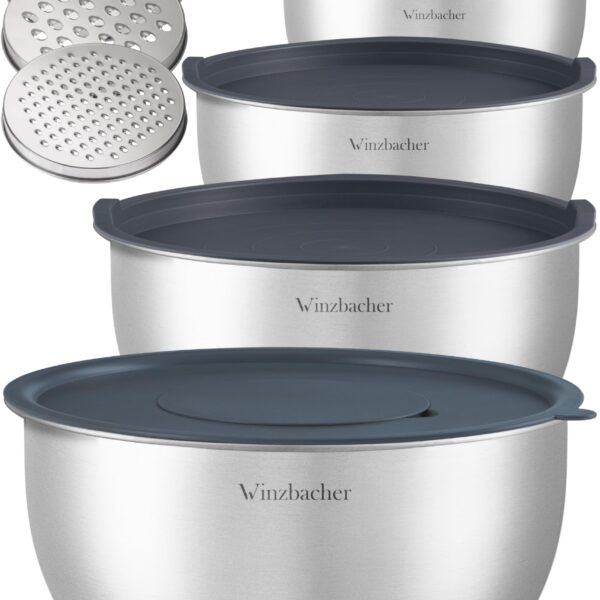 Winzbacher 5er Edelstahl Schüssel Set mit Deckel & Reibe – Rührschüssel stapelbar