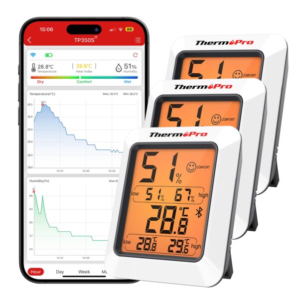 TempPro Bluetooth Thermometer Hygrometer 80m – Smarte Klimaüberwachung 3er Set