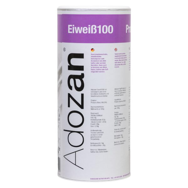 Adozan Eiweiß 100 – 1kg Whey Isolate Proteinpulver, 99% Eiweiss, Geschmacksneutral