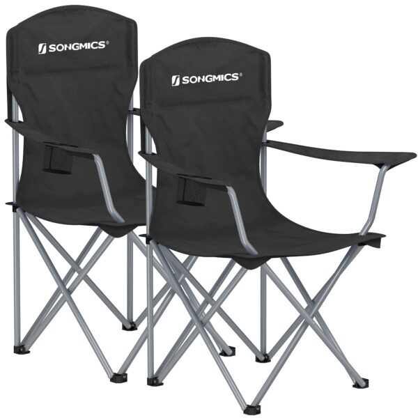 SONGMICS 2er Set Campingstuhl bis 150 kg – Tragbarer Klappstuhl mit Getränkehalter