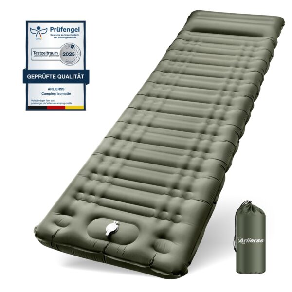 Arlierss Isomatte 12cm mit Fusspress-Pumpe & Kissen – Camping Schlafmatte für Outdoor