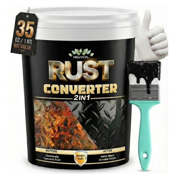 1L Meuvcol Rostumwandler & Metall-Grundierung Schwarz – 2-in-1 Rostschutz für Auto & Industrie