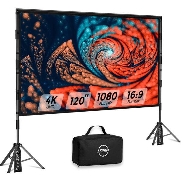 120 Zoll Beamer Leinwand mit Stativ – LEORFI 4K HD Projektionsleinwand tragbar