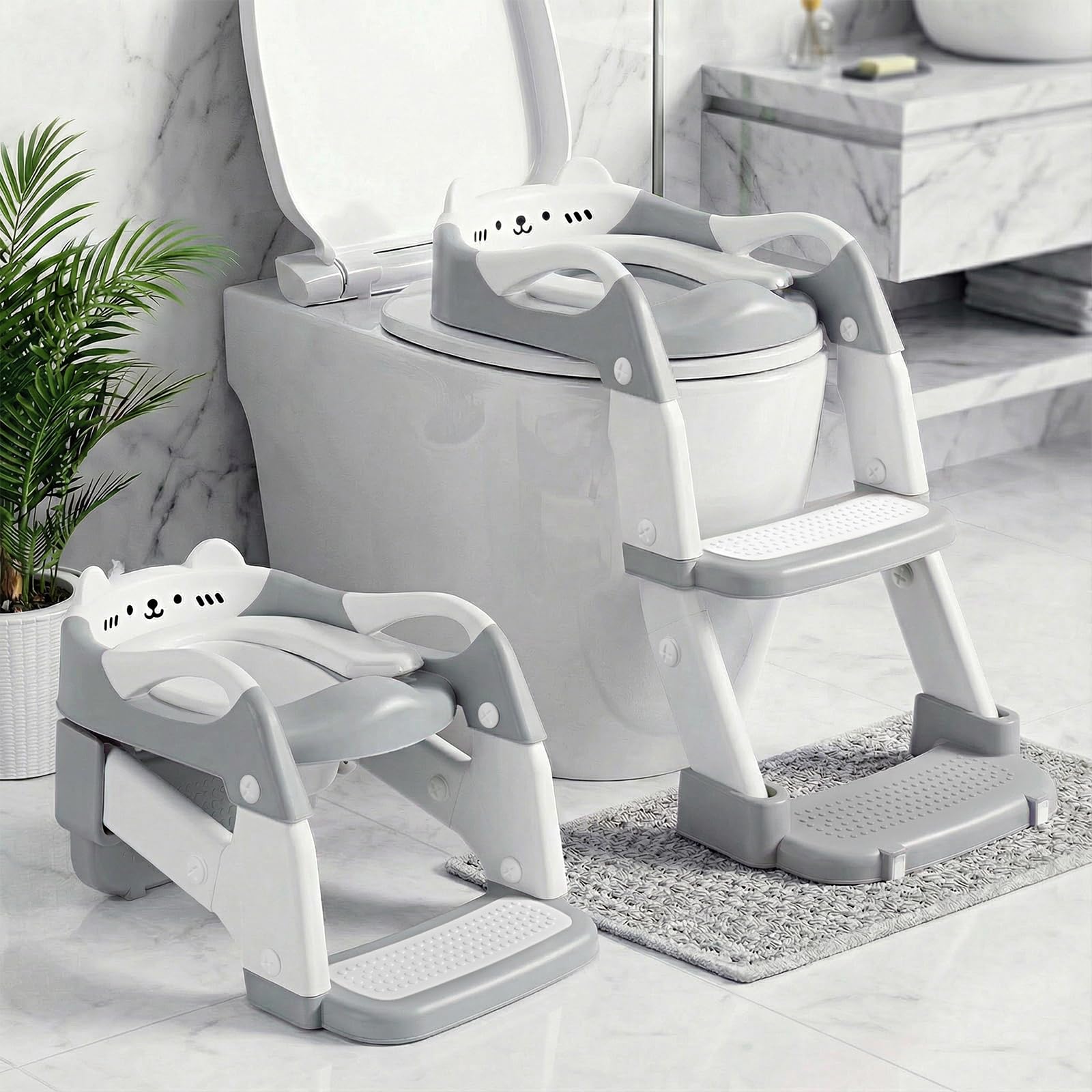 71suojxLz6L._SY1600_.jpg Orzbow 2-in-1 Kinder-Toilettensitz mit Treppe – Höhenverstellbar & Rutschfest – Bild 1