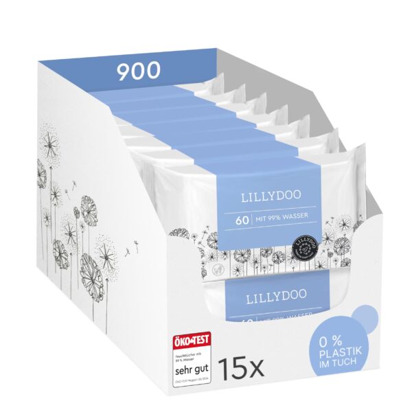 LILLYDOO Baby Feuchttücher 900er Vorratspack – 99% Wasser, plastikfrei & hautschonend