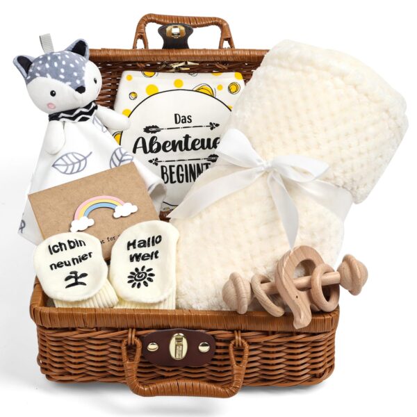 LOFTANK 7-in-1 Baby Geschenkset – Kuscheldecke, Rassel & Zubehör für Neugeborene