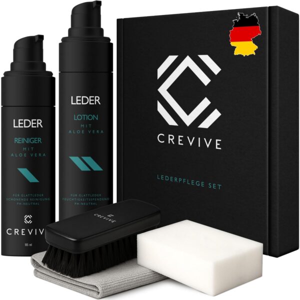 CREVIVE Lederpflege Auto Komplett Set – Reiniger & Lotion für Autositze