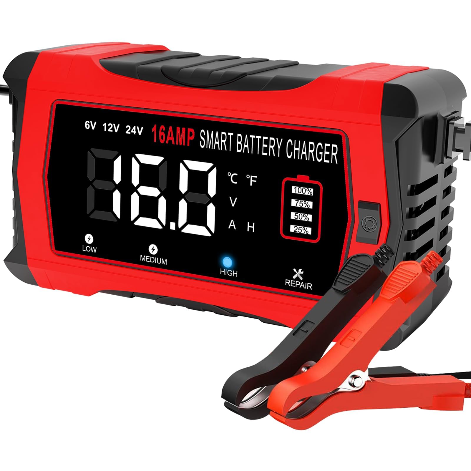 71tRmsau6XL._SY1600_.jpg HTRC 16A Autobatterie Ladegerät 6V/12V/24V – Intelligent für PKW, Motorrad & Boot – Bild 1
