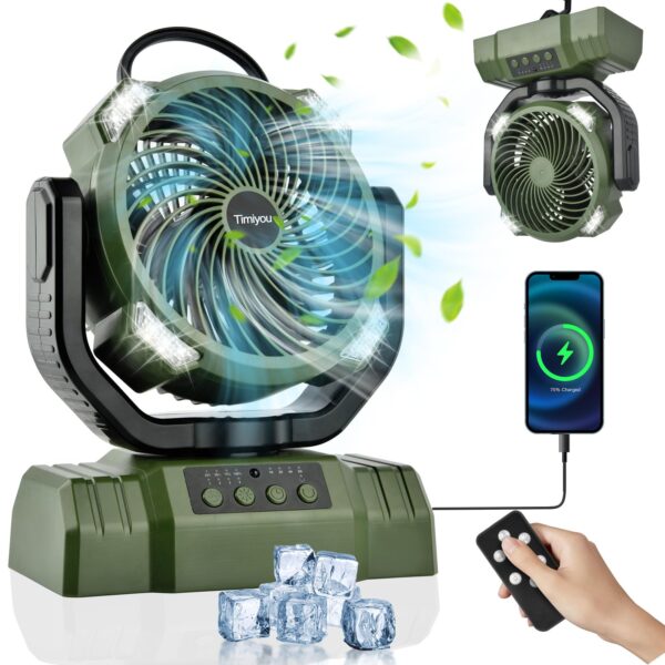 Timiyou Camping Ventilator 10000mAh mit LED – Tragbar & leise für Outdoor & Zelt