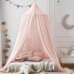 Ginkago Betthimmel 280 cm Baldachin Baumwolle – Prinzessin Kinderzimmer Blassrosa