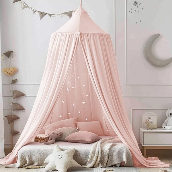 Ginkago Betthimmel 280 cm Baldachin Baumwolle – Prinzessin Kinderzimmer Blassrosa