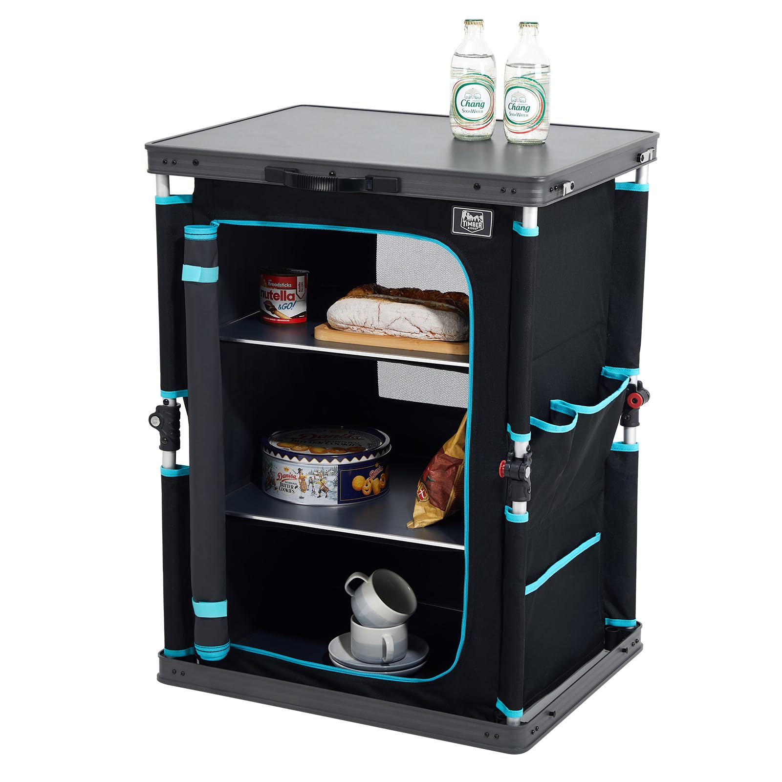 71tzquvo9xL._SY1600_.jpg TIMBER RIDGE Faltbarer Campingschrank 60×50×80 cm – Tragbare Campingküche mit Tragetasche – Bild 1