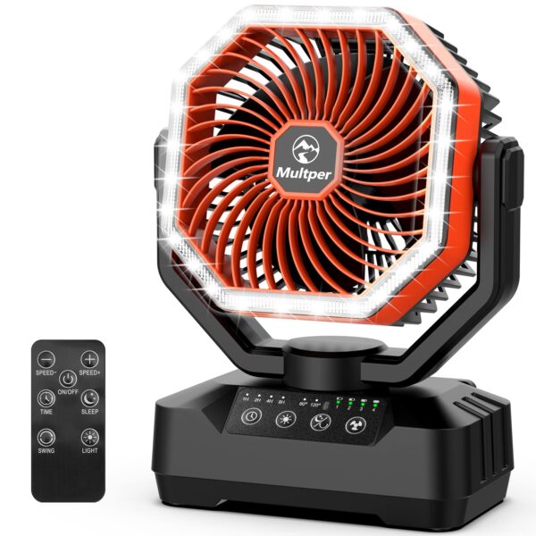 Multper 20000mAh Camping Ventilator mit Fernbedienung, LED & Timer – Tragbarer Akku Ventilator