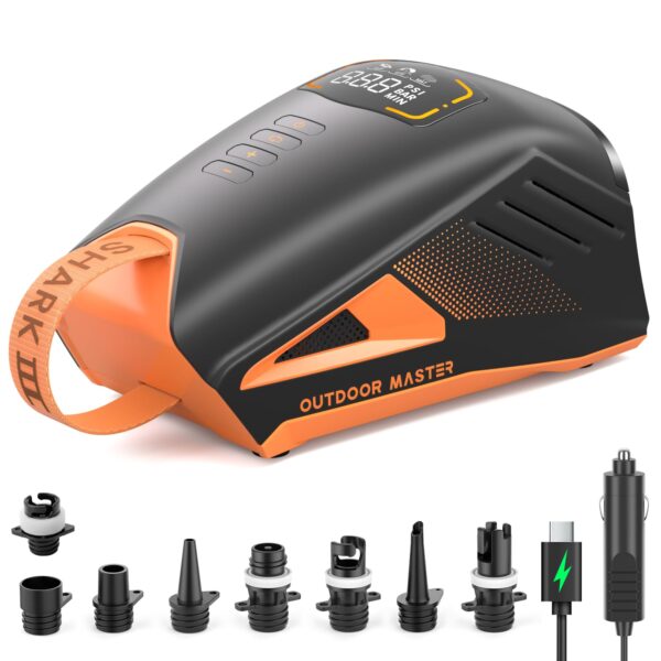 OutdoorMaster Shark 3 Elektrische SUP Pumpe – 20PSI Akku-Luftpumpe mit 8 Düsen