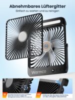 Warmco D4 Akku Camping Ventilator 20000mAh – 48h Laufzeit mit LED & Haken – Bild 8