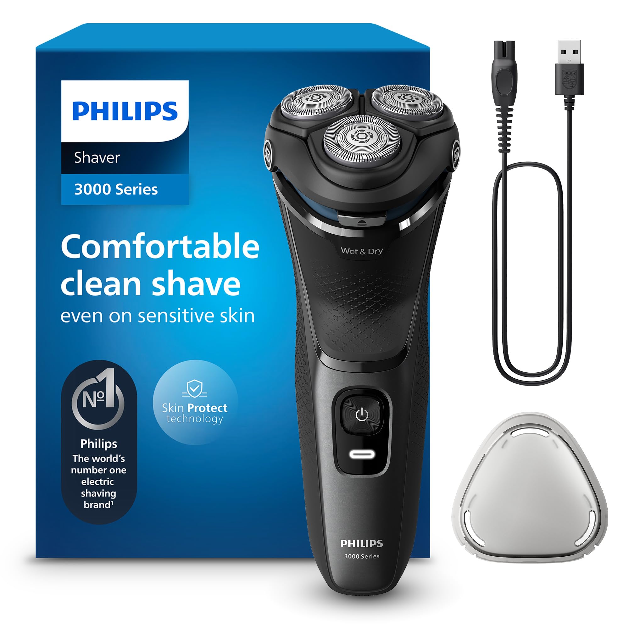 71vRyUGeq8L._SY2000_.jpg Philips Series 3000 Elektrorasierer – Nass- & Trockenrasur mit SkinProtect, Anthrazit – Bild 1