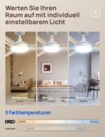 DREO Deckenventilator 132 cm mit LED-Licht & Alexa – 6-stufig dimmbar, DC-Motor, Fernbedienung – Bild 4