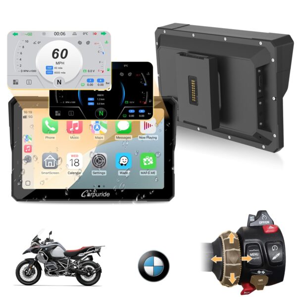CARPURIDE W702BS Pro Motorrad CarPlay Display 7" – Kabelloses CarPlay & Android Auto für BMW
