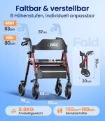 VOCIC Z21 Rollator Klappbar – Leicht & Stabil für Senioren mit Höhenverstellung – Bild 8