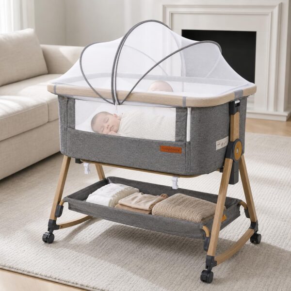 Maydolly 3-in-1 Baby Beistellbett – Höhenverstellbar, klappbar mit Matratze & Moskitonetz