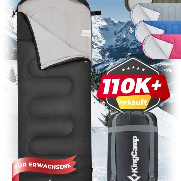 KingCamp Deckenschlafsack 220x75cm – 3-Jahreszeiten Camping Schlafsack koppelbar