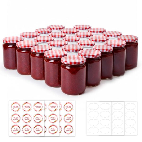 ComSaf 240ml Einmachgläser 24er-Set mit Rot-Weiss Deckel – Luftdichte Marmeladengläser