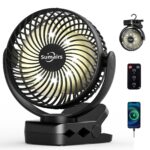 Sumairs 10000mAh Akku Camping Ventilator 14cm – Tragbar mit Fernbedienung & LED-Lampe