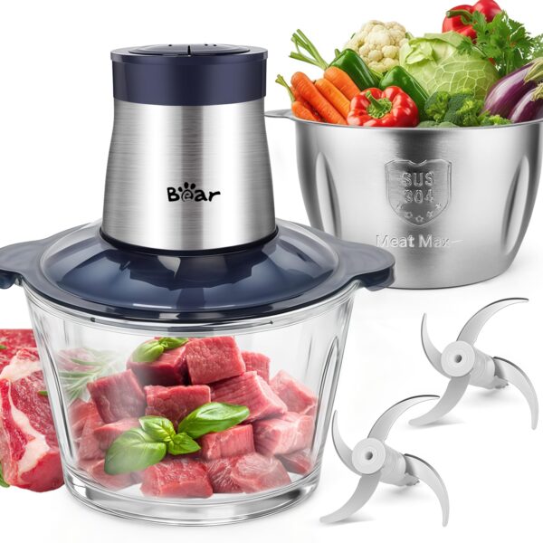 Bear Elektrischer Fleischwolf 2L+1.8L mit 600W & 2 Geschwindigkeiten – Häcksler für Fleisch & Gemüse