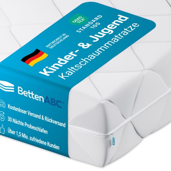 Betten-ABC Kindermatratze 90x200 cm – Kaltschaum mit Oeko-TEX & waschbarem Bezug