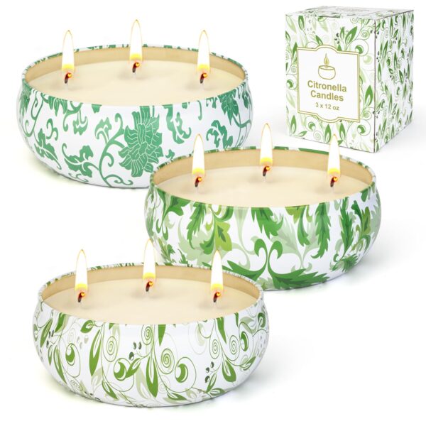 3er Set Citronella Kerzen XXL mit Sojawachs – 280 Stunden Brenndauer für Garten & Terrasse