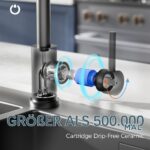 FORIOUS L-Küchenmischbatterie 360° drehbar – Hochbogen Spülenarmatur Edelstahl Matt-Schwarz – Bild 3