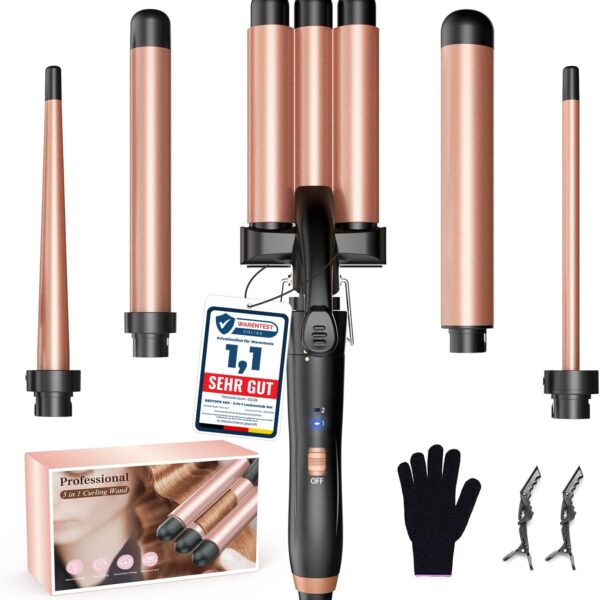 BESTOPE MIX Welleneisen Set 5 in 1 – Lockenstab mit 5 Aufsätzen & Schnellaufheizung