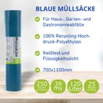 120L Müllsäcke Blau 250er-Pack 39my – Reissfeste Abfallsäcke für Haushalt & Gewerbe – Bild 4