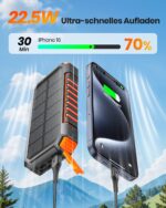 20000mAh Wireless Solar Powerbank – 22.5W Schnellladung mit integrierten Kabeln & LED-Taschenlampen – Bild 2