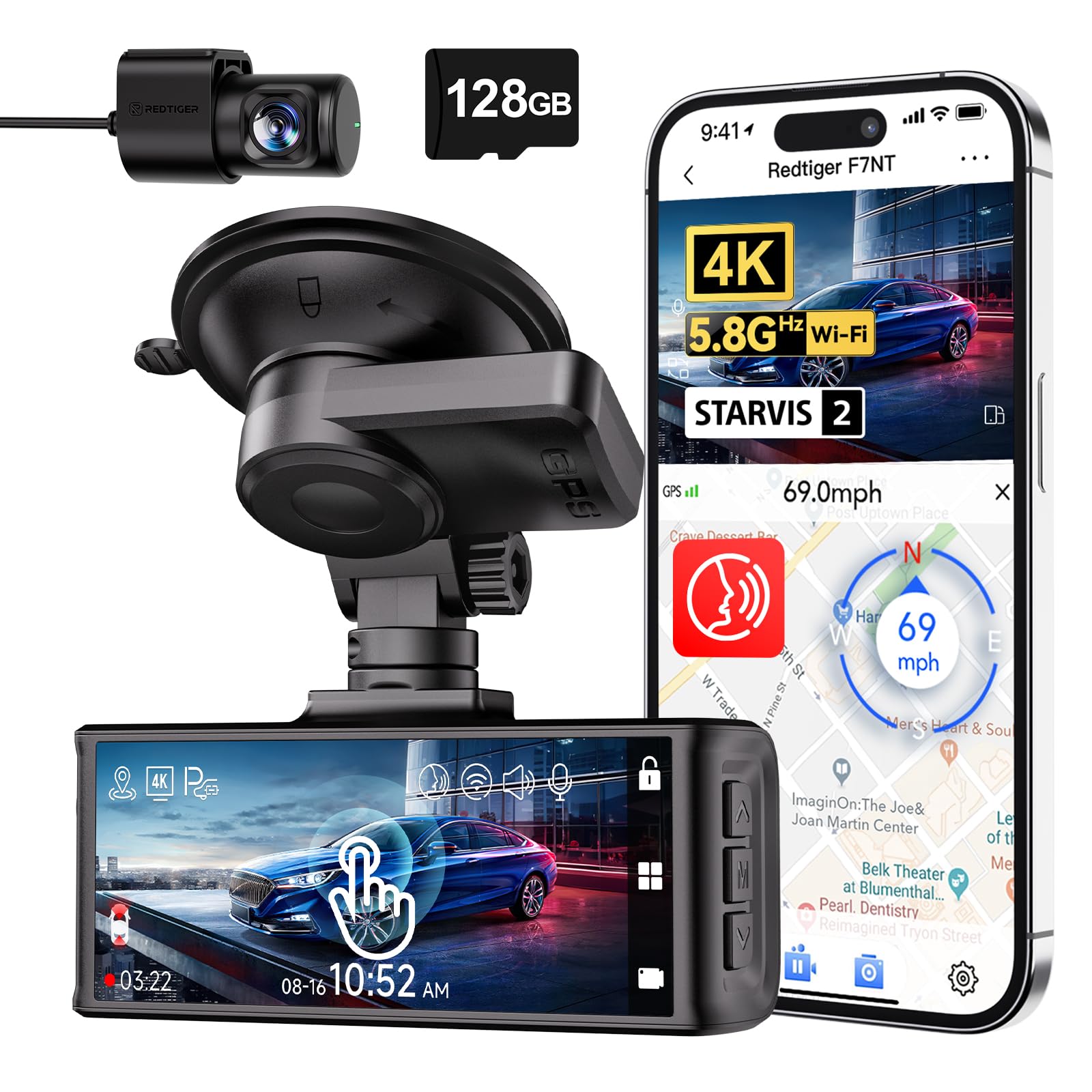 71xYmXWkXFL._SY1600_.jpg REDTIGER F7N Touch 4K Dashcam – Dual-Kamera mit Touchscreen & GPS für maximale Fahrsicherheit – Bild 1