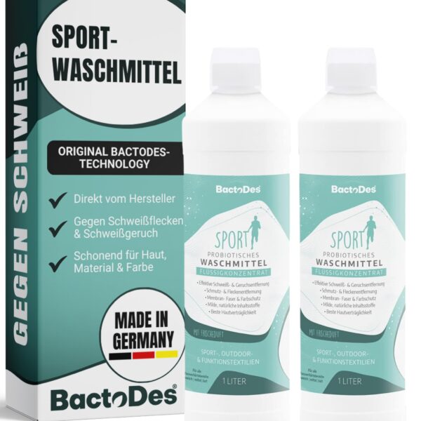 BactoDes® Sportwaschmittel Flüssigkonzentrat 2 x 1 Liter – Probiotische Tiefenreinigung