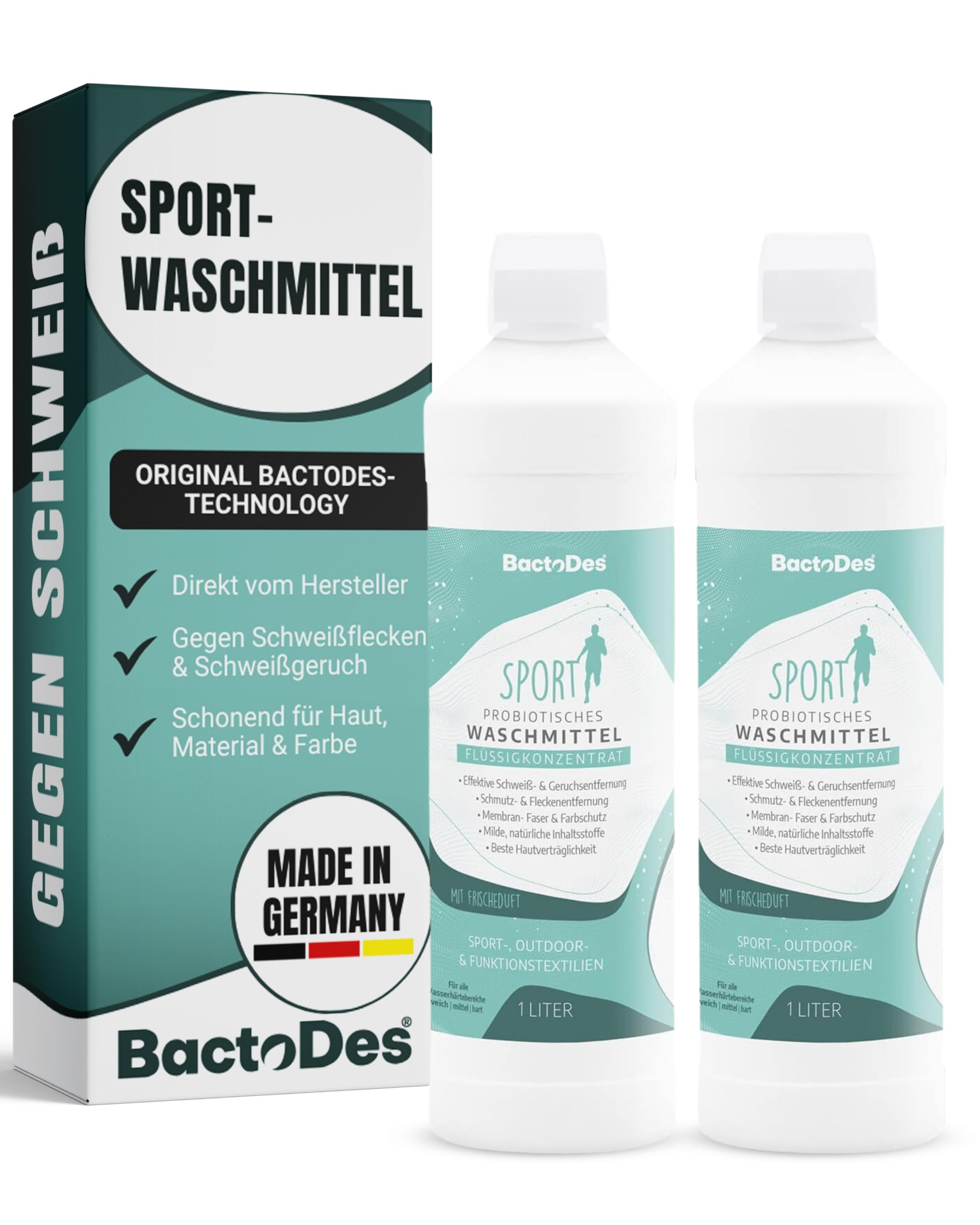 71xa4ws3VkL._SY2560_.jpg BactoDes® Sportwaschmittel Flüssigkonzentrat 2 x 1 Liter – Probiotische Tiefenreinigung – Bild 1