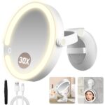 MOMOKUBA 30x Vergrößerungsspiegel mit LED-Beleuchtung & Saugnapf – Kosmetikspiegel für Badezimmer